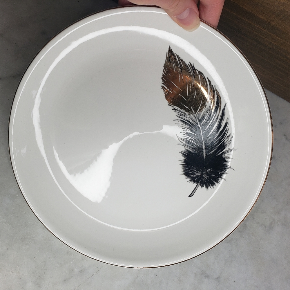 Gold black feather plate